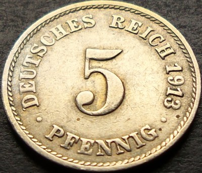 Moneda istorica 5 PFENNIG - GERMANIA, anul 1913 *cod 3242 - litera F foto
