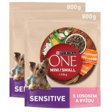 PURINA ONE MINI/SMALL Sensitive somon și orez 2 x 800 g