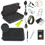 Cumpara ieftin Kit supravietuire multifunctional outdoor Marime M 14 accesorii cutie etansa ABS IP54 negru camping urgente
