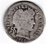 SUA One Dime=10 Cents 1914 S argint 90% aprox 2,5 gr.necuratata cu patina, America de Nord