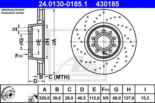 Disc frana AUDI A4 (8EC, B7) (2004 - 2008) ATE 24.0130-0185.1