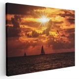 Tablou peisaj marin cu barca la apus Tablou canvas pe panza CU RAMA 60x90 cm