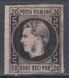 ROMANIA1866 LP 20 a CAROL FAVORITI 20 PARALE NEGRU/ROZ HARTIE SUBTIRE LIPSA GUMA, Nestampilat