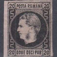 ROMANIA1866 LP 20 a CAROL FAVORITI 20 PARALE NEGRU/ROZ HARTIE SUBTIRE LIPSA GUMA
