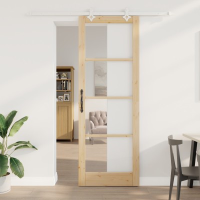 Set Ușă Glisantă cu Hardware 83x232 cm Lemn Masiv Pin foto