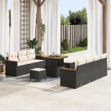 Set de canapea de grădină vidaXL cu 10 piese și perne Negru Ratan sintetic Acacia