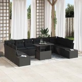VidaXL Set de canapele pentru grădină, 11 piese, cu perne, din ratan poly negru.