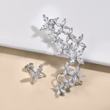 Cercei Asimetrici Argint 925 cu Flori din Zirconia, Model Ear Cuff, 5.5 cm