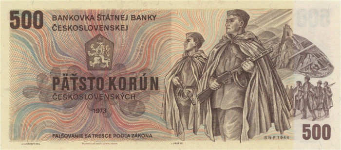 CEHOSLOVACIA █ bancnota █ 500 Korun █ 1973 █ P-93 █ UNC █ necirculata