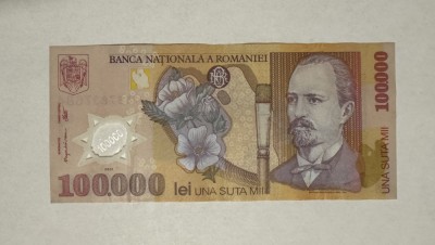 Bancnota Romania 100000 lei 2001 VF+ foto