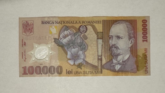 Bancnota Romania 100000 lei 2001 VF+