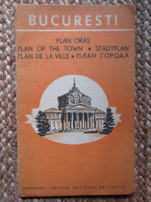 București, Plan oraș, hartă, text &amp;icirc;n 5 limbi, Voiculescu Paraschiv, 1976 foto