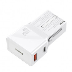 Incarcator universal de retea Baseus, QC 3.0, PD, USB + USB-C, 100-240V, 18W,... foto