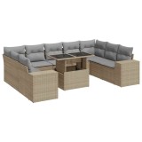 Cumpara ieftin Set canapele de gradina cu perne, 10 piese, bej, poliratan