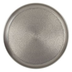 Platou Decorativ, Model Paisley, Culoare Argintiu, Diametru 40cm, &Icirc;nălțime 3cm, Metal
