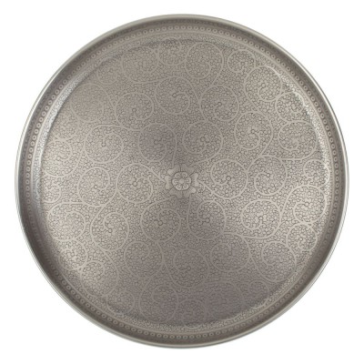 Platou Decorativ, Model Paisley, Culoare Argintiu, Diametru 40cm, &amp;Icirc;nălțime 3cm, Metal foto