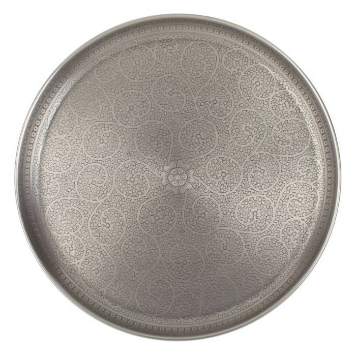 Platou Decorativ, Model Paisley, Culoare Argintiu, Diametru 40cm, &Icirc;nălțime 3cm, Metal