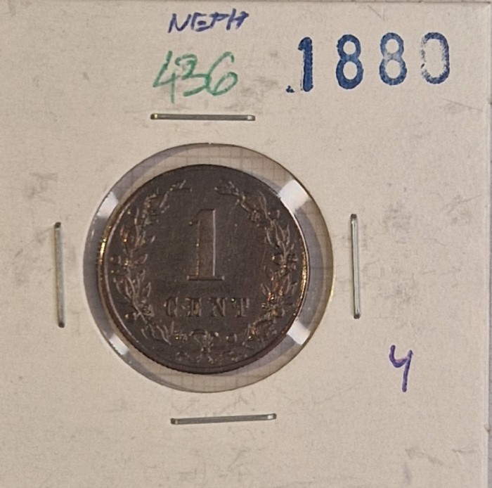 436 Netherlands, Olanda ,1 Cent 1880, KM#107, excelenta