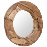 Oglinda decorativa, lemn de tec, 80 cm, rotunda GartenMobel Dekor