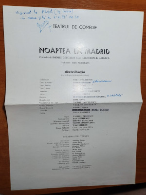 afis teatrul de comedie - noaptea la madrid - din anul 1975 foto