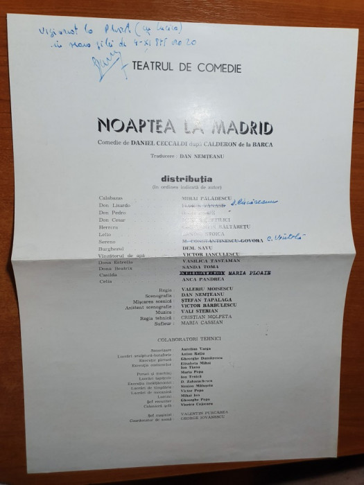 afis teatrul de comedie - noaptea la madrid - din anul 1975