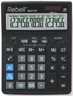 Calculator De Birou, 16 Digits, 206 X 155 X 35 Mm, Dual Power, Rebell Bdc 716m - Negru foto