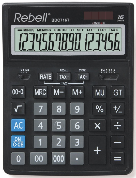 Calculator De Birou, 16 Digits, 206 X 155 X 35 Mm, Dual Power, Rebell Bdc 716m - Negru