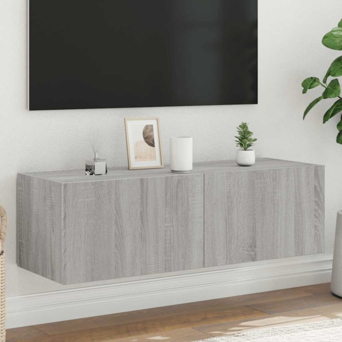 vidaXL Comodă TV de perete cu lumini LED, gri sonoma, 100x35x31 cm 837300