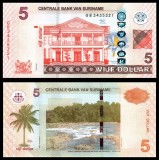 SURINAM █ SURINAME █ bancnota █ 5 Dollars █ 2012 █ P-162b █ UNC █ necirculata