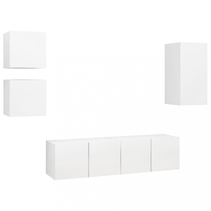 Set dulapuri TV, 5 piese, alb, lemn prelucrat