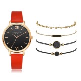 Cumpara ieftin Set Ceas Dama Geneva Rosu cu 4 Bratari, Curea Piele Ecologica, Quartz, Elegant, Diametru 38mm