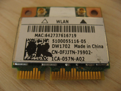 Placa wireless laptop Dell Vostro 1014, Dell DW1702, 0FJJTN, Atheros AR5B195 foto