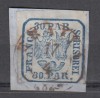 ROMANIA 1864 LP 13 PRINCIPATELE UNITE EMISIUNEA a- II-a 30 PARALE PE FRAGMENT STAMPILAT BRAILA