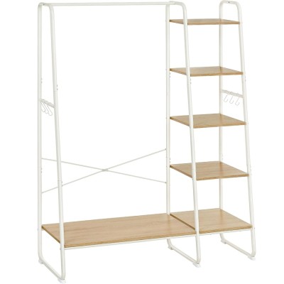 VASAGLE Raft pentru haine cu suport pentru pantofi, 5 polite, 6 carlige laterale, 45x120x160cm, alb Household NewTrend foto