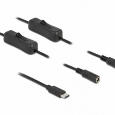 Cablu USB Type-C la 2 x DC 5.5 x 2.1 mm cu switch T-M 1m, Delock 86800