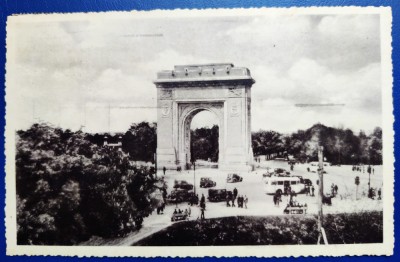 Bucuresti 1938 - Arcul de Triumf - tip fotografie, animata, circulata la Satu Mare, timbru intact, stampile lizibile foto