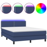 Cumpara ieftin Pat cu arcuri, saltea si LED, albastru, 140x200 cm, textil