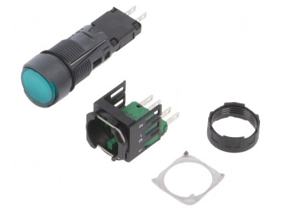 Comutator Acționat prin Apăsare 16mm Verde foto
