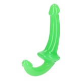 Dildo dublu REALROCK Glow In The Dark Dildo 6&rdquo;, strap-on fără ham, din TPE, lungime 20 cm, verde fosforescent
