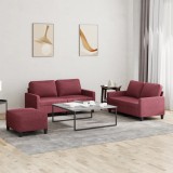 Cumpara ieftin Set canapea cu perne, 3 piese, roșu vin, material textil