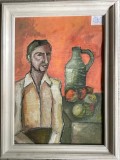 Tablou / lucrare STANCIU F Cosmin - Adrian, 70 x 50, acrilic pe carton subtire, stampila Universitatea de Arta Bucuresti pictor roman arta romaneasca, Portrete, Impresionism