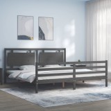 Cumpara ieftin Cadru pat cu tăblie 200x200 cm, gri, lemn masiv