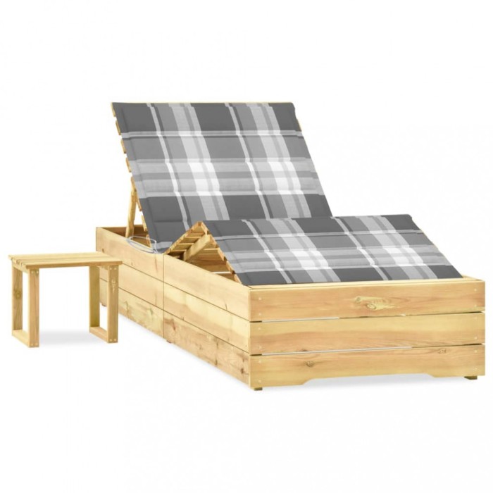 vidaXL Șezlong de grădină cu masă și pernă, lemn de pin tratat 3065968