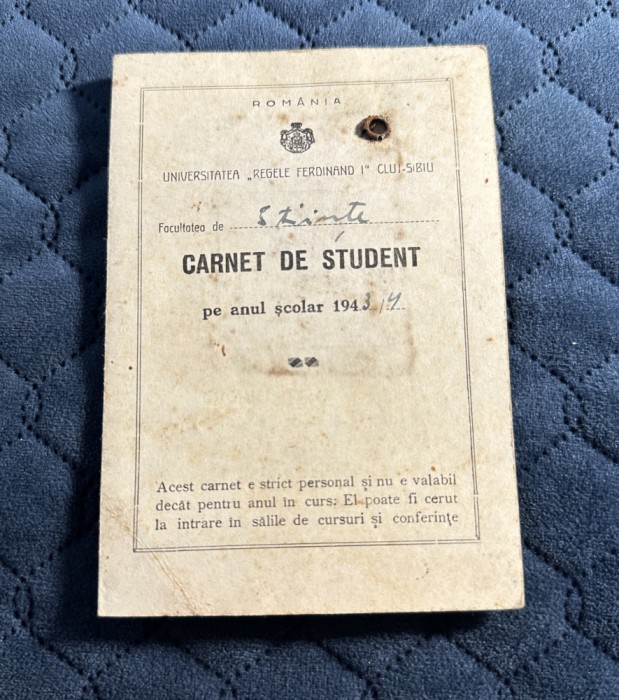 Carnet de student 1943, Universitatea &quot;Regele Ferdinand&quot; Cluj-Sibiu