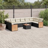 vidaXL Set canapele de grădină cu perne, 11 piese, negru, poliratan 3228009