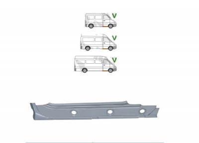 Piesa de reparatie prag Mercedes Sprinter, 01.1995-01.2007; Vw LT, 05.1996-12.2005, Fata, partea Dreapta, sub usa fata; intern, Aftermarket foto