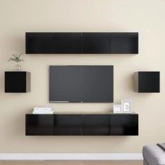 vidaXL Set dulapuri TV, 6 piese, negru, lemn prelucrat