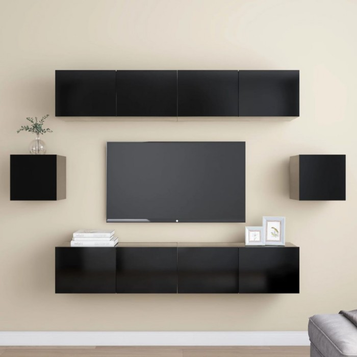 vidaXL Set dulapuri TV, 6 piese, negru, lemn prelucrat