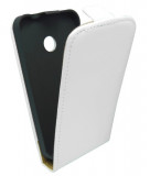 Husa flip alba Sligo Elegance (aspect piele/interior bej) pentru Nokia Lumia 530, Cu clapeta
