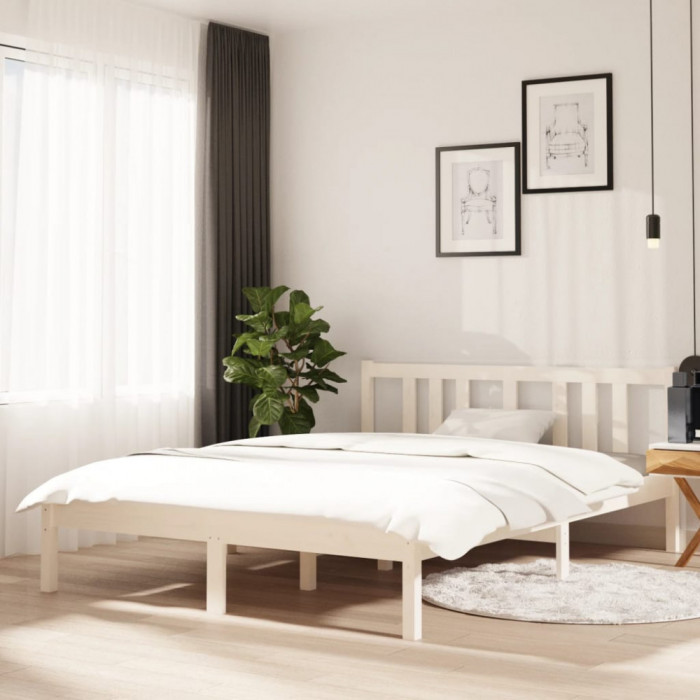 Cadru de pat dublu, alb, 135x190 cm, lemn masiv GartenMobel Dekor